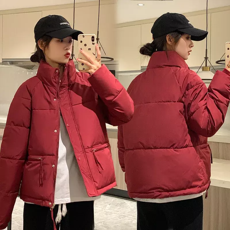 2023 New Women Jacket Cotton-padded Jacket Long Sleeve Thicken Stand Collar Puffer Jacket Winter Tops Short Coat Korean Fashion