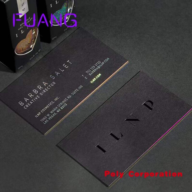 Cartes de visite en papier noir, impression de nom personnalisé, gaufrage UV