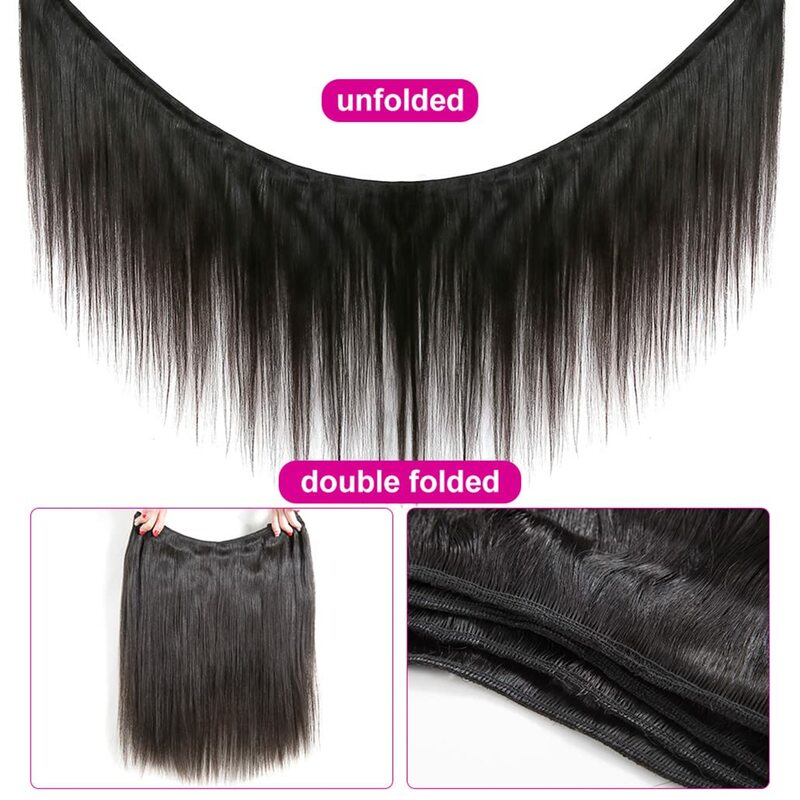 Straight Human Hair Bundles 1/3/4 Piece Brazilian Human Hair Extension Natural Weave Black 1B 24 26 28 30 Inch for Black Women