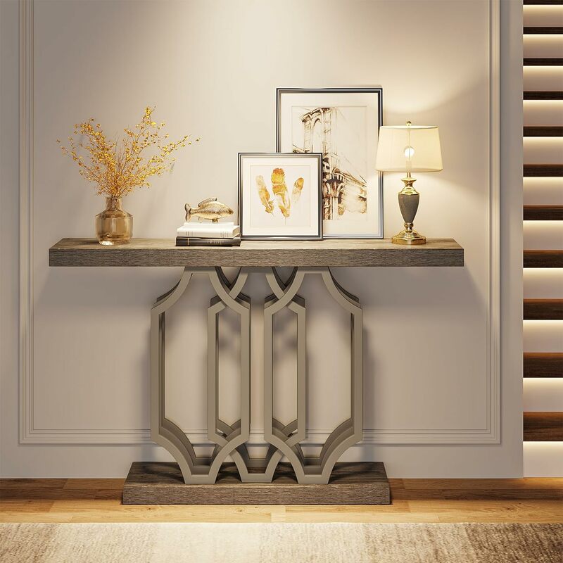 Table console vintage rétro avec pieds géométriques en métal, table de couloir d'entrée de ferme, table d'appoint de foyer, 55 amarans