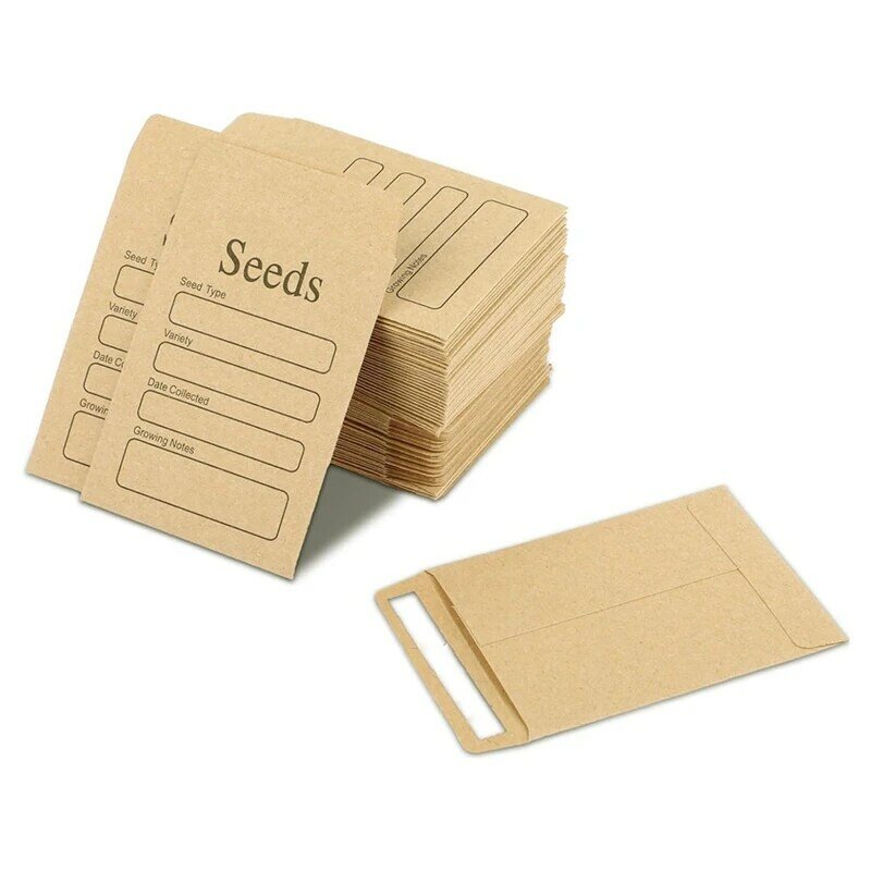 Envelopes De Semente De Papel Kraft Marrom, Auto-selagem Resealable, Pacotes De Semente, 3,54x2,36 ", 100 Pcs