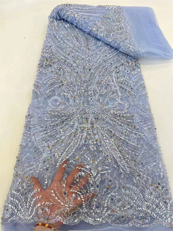 Kain renda Afrika dengan mutiara dan payet 3D, kualitas tinggi, bordir jala, kain renda, mewah untuk pernikahan, gaun malam