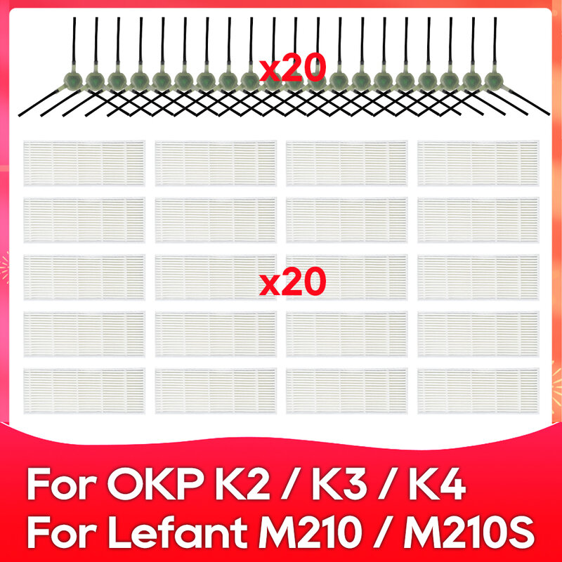 Kompatibel für Lefant M210 / M210S / M210B / OKP K2 / K3 Roboter Vakuum Ersatzteile Zubehör Seiten bürste Hepa Filter