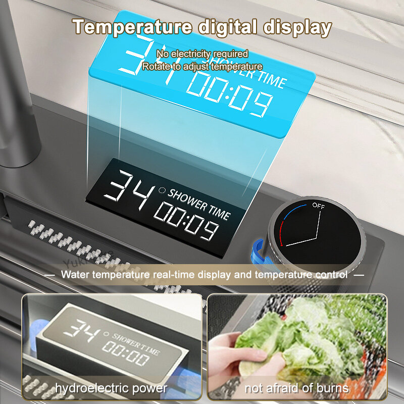 Lavello a cascata da cucina in acciaio inossidabile 304 Display digitale lavello per lavabo singolo grande con cascata Touch multifunzione