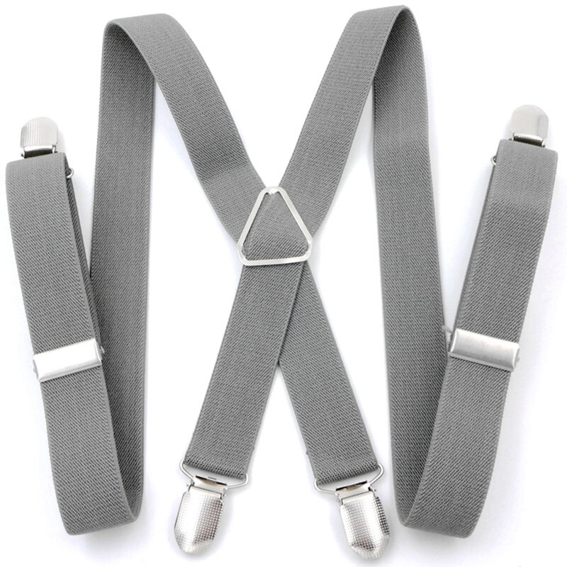 Suspensórios monocromáticos elásticos ajustáveis para homens e mulheres, suspensórios com clipes, tamanho grande, X-Back adulto, alça para calças