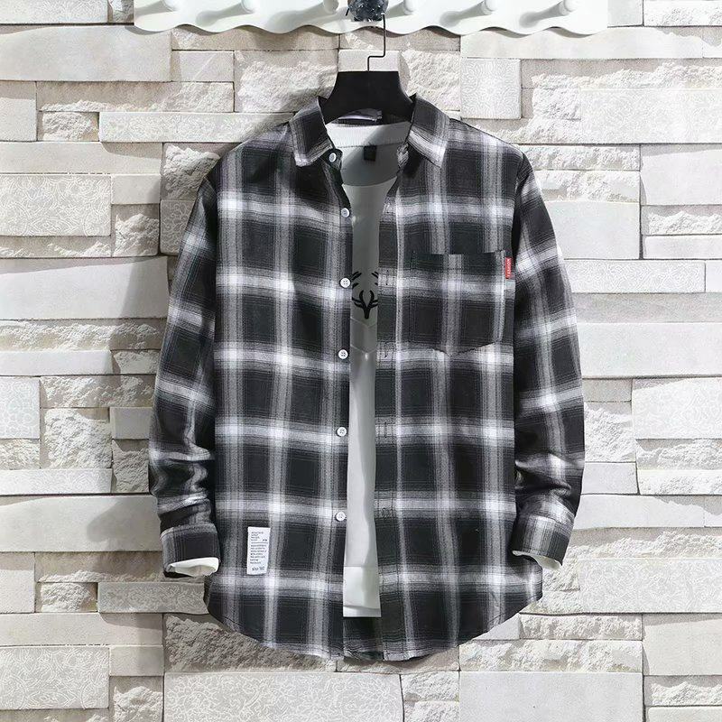 2024 New Checkered Long Sleeved Shirt Korean Edition Men's High Quality Loose Large Size Daily Travel Lightweight Coat Shirt