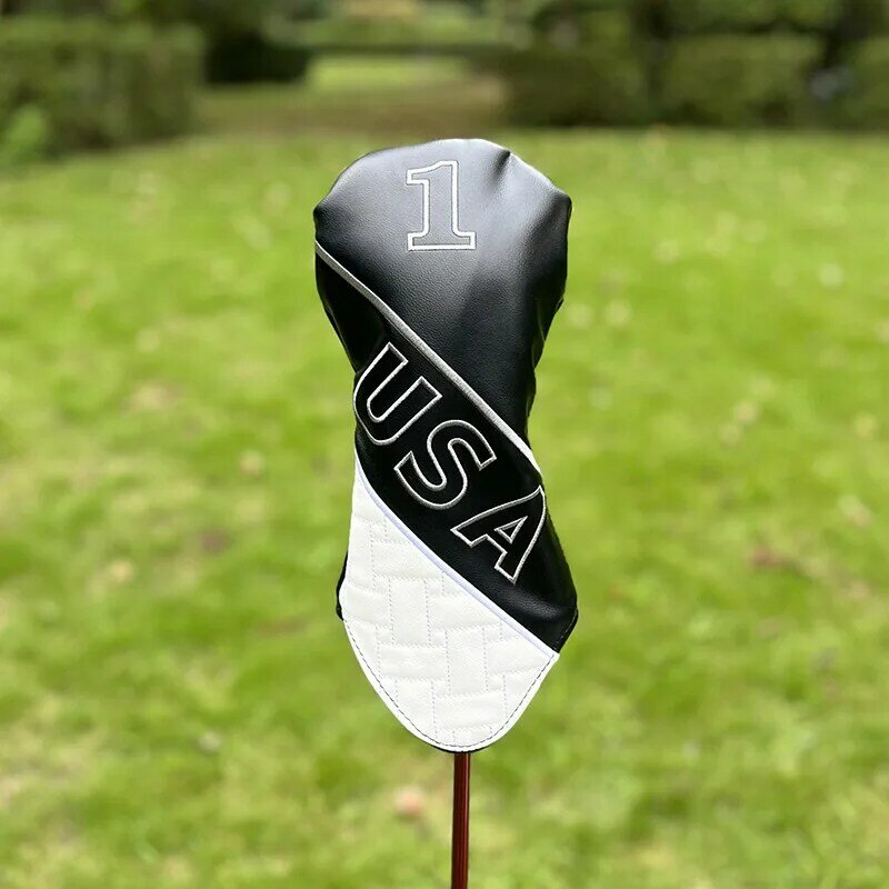 Desain V penutup kepala Golf Driver Fairway #3 #5 hibrida hitam putih Desain USA-kulit PU untuk pria wanita penutup kepala klub Golf
