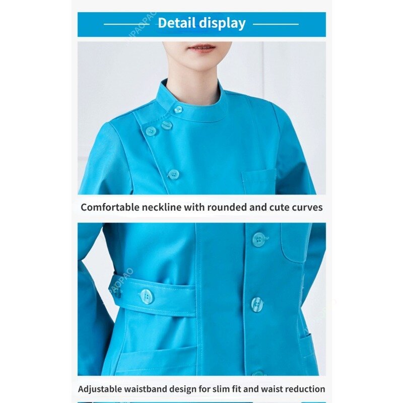 Синий топ с длинным рукавом, униформа медсестры, лабораторное пальто, униформа доктора для женщин, верхняя одежда, медицинская одежда, рабочая одежда для салона красоты