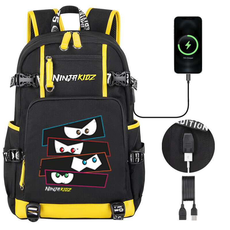 NinjaKidz Kids Backpack Boy Girl school bag Cartoon Ninja Kidz large capacity school backpack Fashion USB Laptop Bagpackag