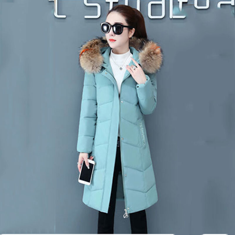 Abrigo largo de invierno para mujer, abrigo ajustado con cuello de piel grande, blanco, cálido, temperamento, última moda, 2023