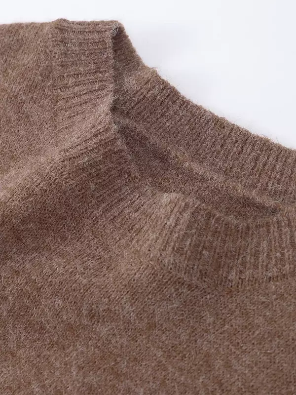 Pull en tricot à manches longues pour femmes, pull moelleux à col rond, tricots chauds et doux, mode décontractée, monochromatique, automne