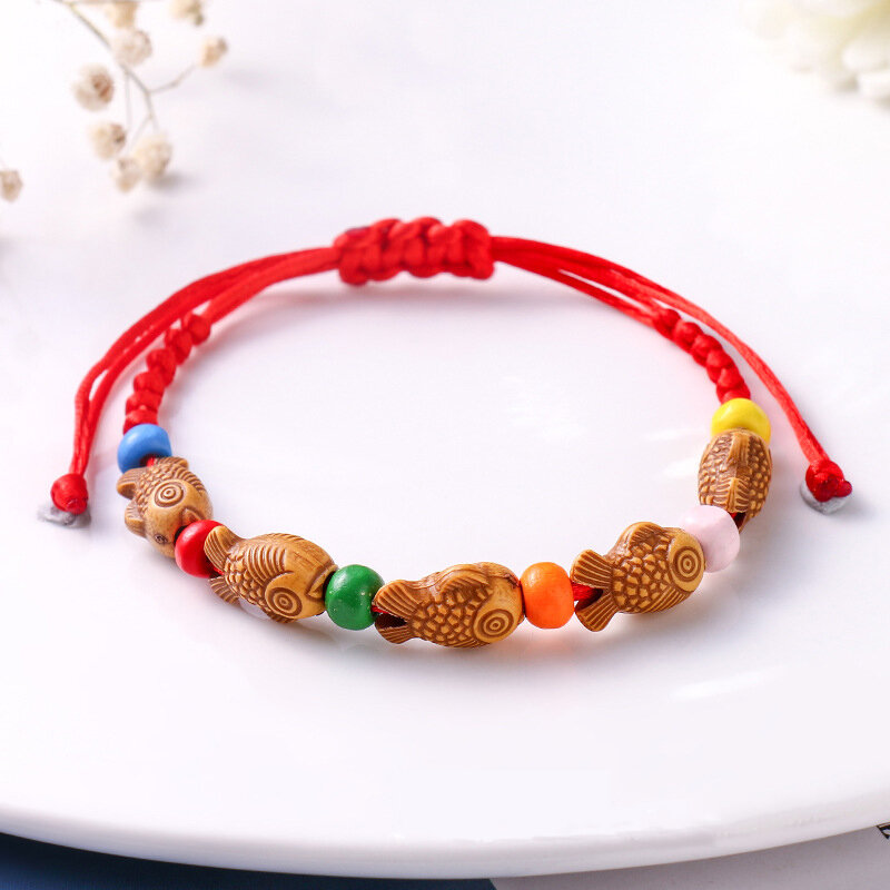 Handwoven red rope bracelet Men's and women's transshipment Pisces flat knot bracelet jewelry