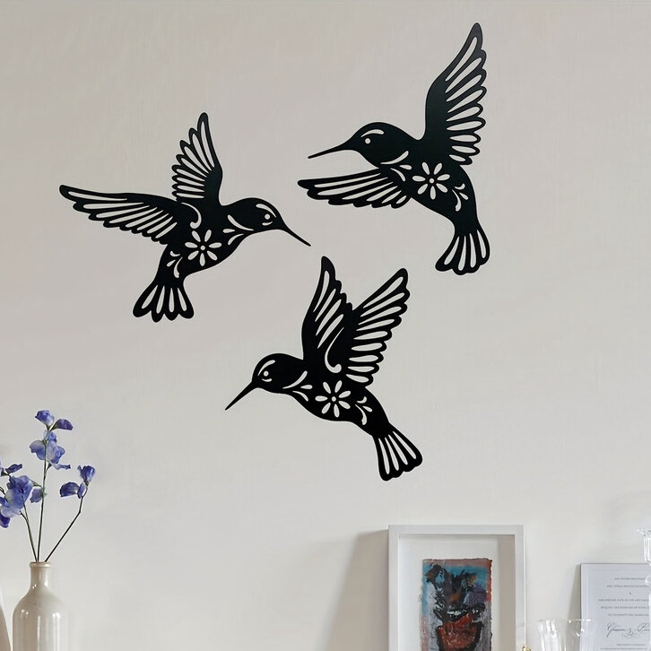 Metal Hummingbird Wall Art, recorte Ferro Black Bird Escultura, Pendurado Decoração Pingente, Home Decor, Sala de Cozinha e Escritório