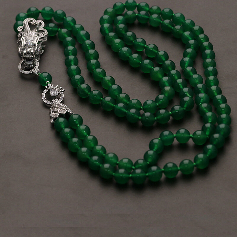 Collier rond en agate verte à 2 couches, perles naturelles, vente en gros, 10mm, 55-65cm, FPPJ