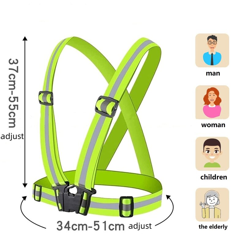 Rompi keselamatan yang dapat diatur tali reflektif ikat elastis pakaian lari malam rompi untuk dewasa dan anak-anak