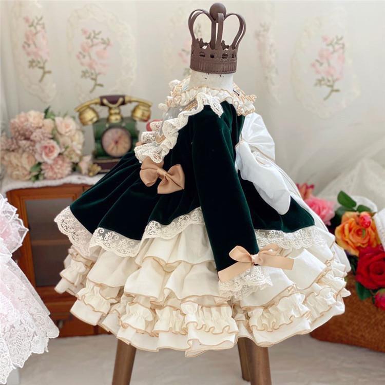 Sukienki w stylu lolity urodziny dziecka sukienka jednoroczna uroczystość sukienka Vintage elegancka, z kokardą Tutu Vestido ubrania dziecięce balowa suknia Prince