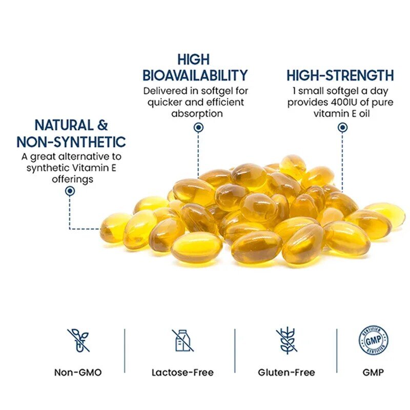 Bcuelov Vitamin E 450MG (1000 IU) Mixed Supports Immune System & Skin Nutrition - Natural Antioxidant - Gluten & Dairy Free