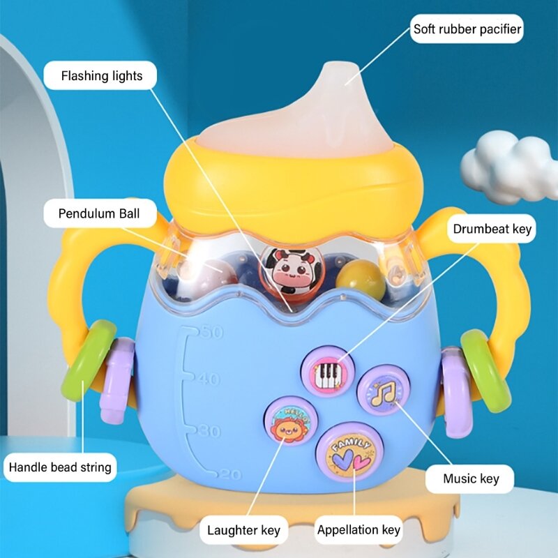 Educatieve rammelaar Babymelkfles Speelgoed Veilige bijtring Montessori-leerspeelgoed voor babymuziek Licht babytandjesspeeltje