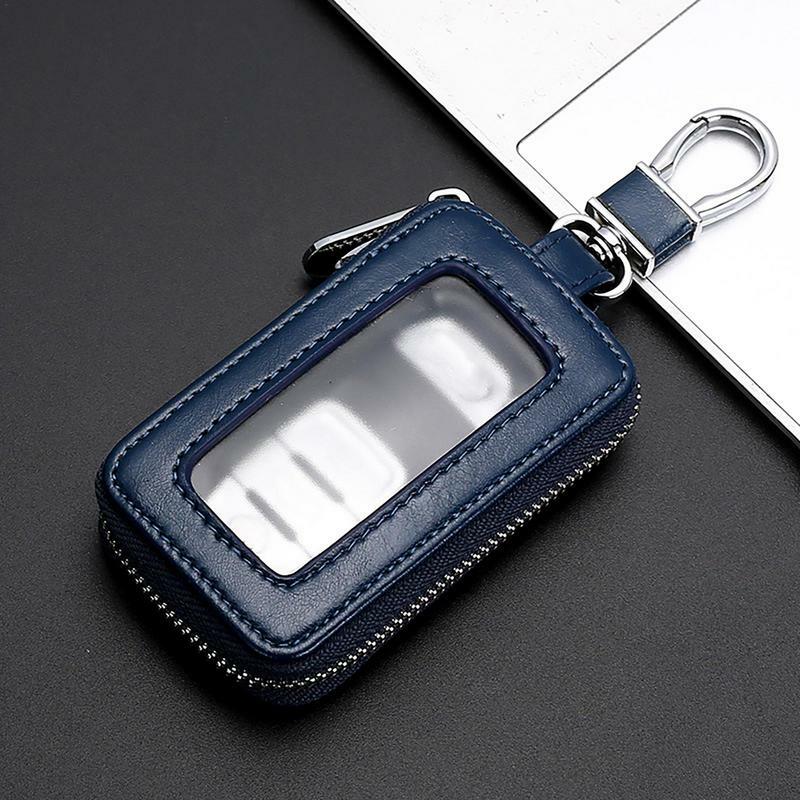Visual Mirror Window Car Key Protector Bag Leather Key Holder Mini Auto Key Pocket Case Retro Keyring Wallet Zipper Bag
