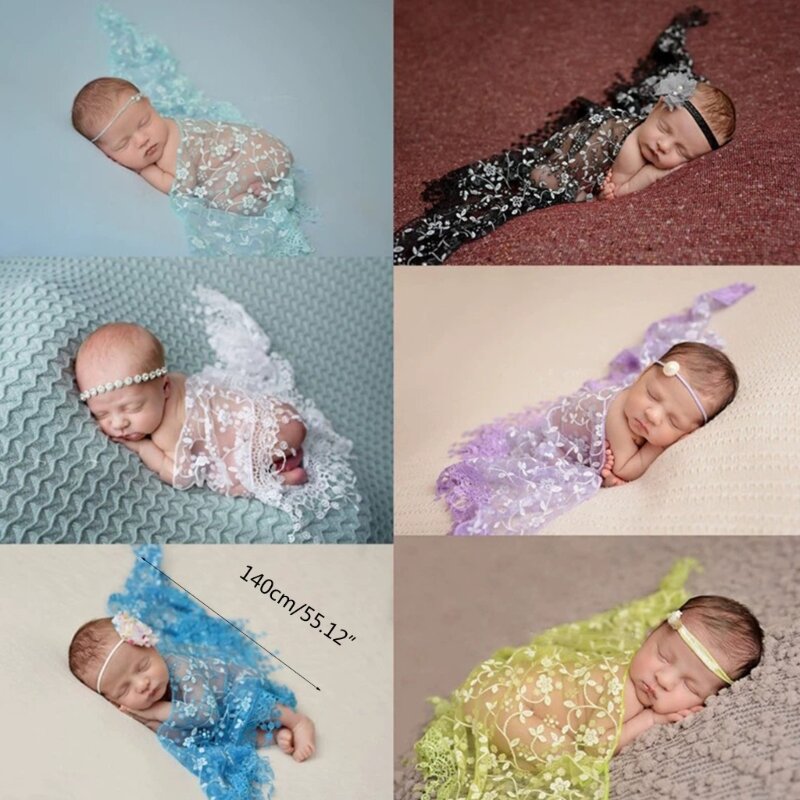 Y1UB Đạo cụ chụp ảnh trẻ sơ sinh thêu ren độc đáo Vải quấn mềm cho bé