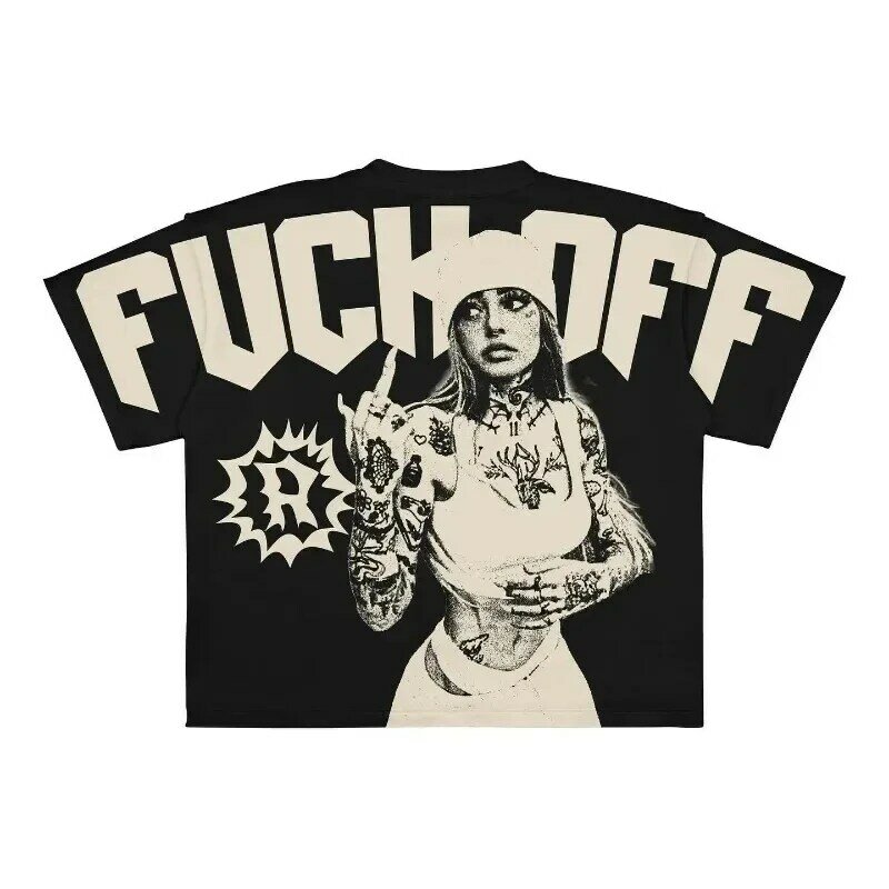 Camiseta grande com estampa gráfica masculina, streetwear punk, hip hop, retrô, punk, gola redonda, manga curta, top de algodão, kid tees, novo, y2k