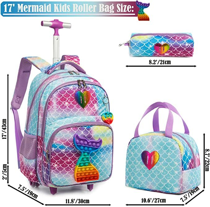 Школьная сумка на колесиках с сумкой для обеда, комплект школьного рюкзака на колесиках для девочек, Детский комплект из 3 предметов с колесиками