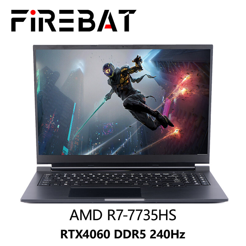 Firewbat H6 R7-7735HS AMD RTX 4060 DDR5, komputer Laptop Notebook bermain game SSD 240Hz 2.5K Wifi6 BT5.1 16 inci RAM 32G M.2
