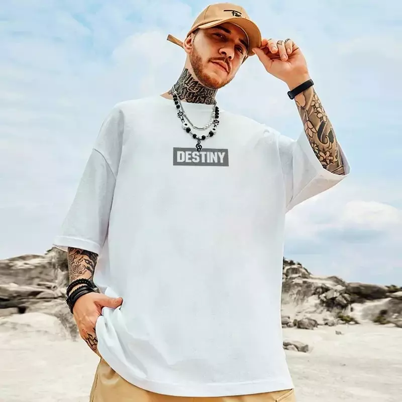 Kaus Hip Hop Pria Kaus Gambar Huruf Takdir Musim Panas Kaus Lengan Pendek Mode Harajuku Pria Kaus Streetwear Y2K
