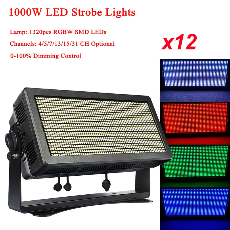 Luzes de flash estroboscópicas LED para carro, palco intermitente, luz DJ com estojo, impermeável, disco, 1000W, 12 pçs/lote