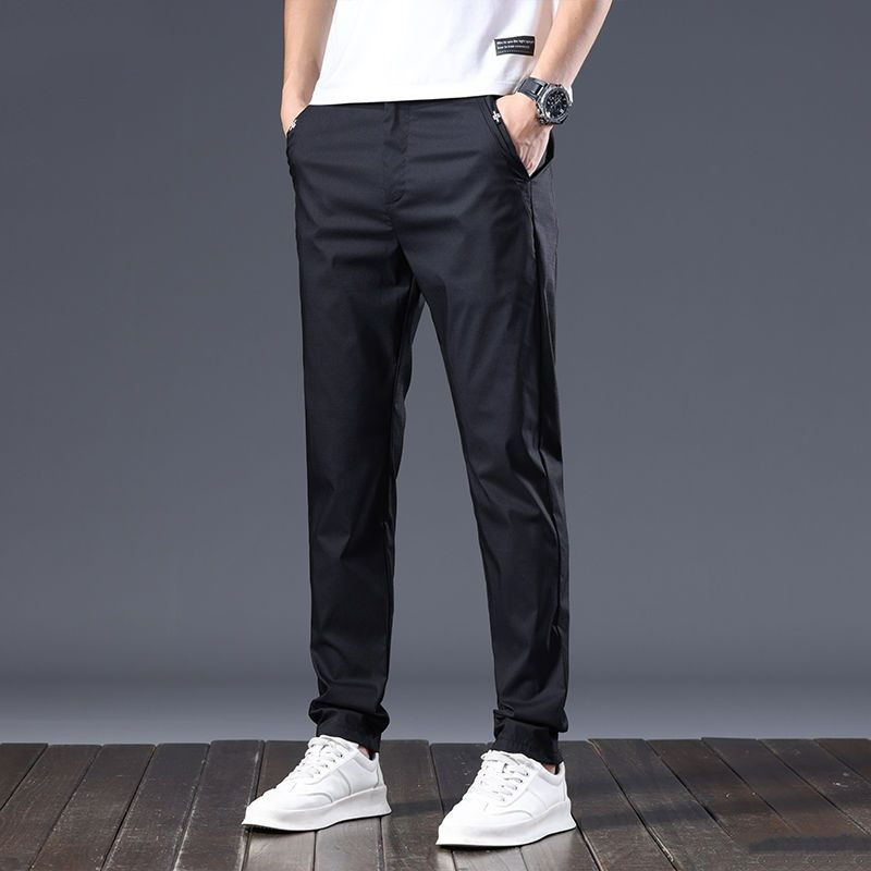 Spring Summer New Slim Fit Thin Casual Straight Suit Pants Men Solid Button Zipper Pockets Daily Korean Versatile Full Trousers