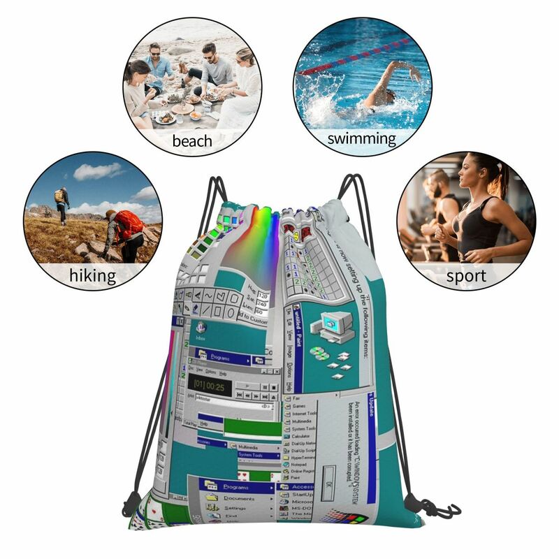 Ransel kolase Windows 95 tas kolor portabel Fashion bundel tali serut tas penyimpanan tas buku untuk siswa perjalanan