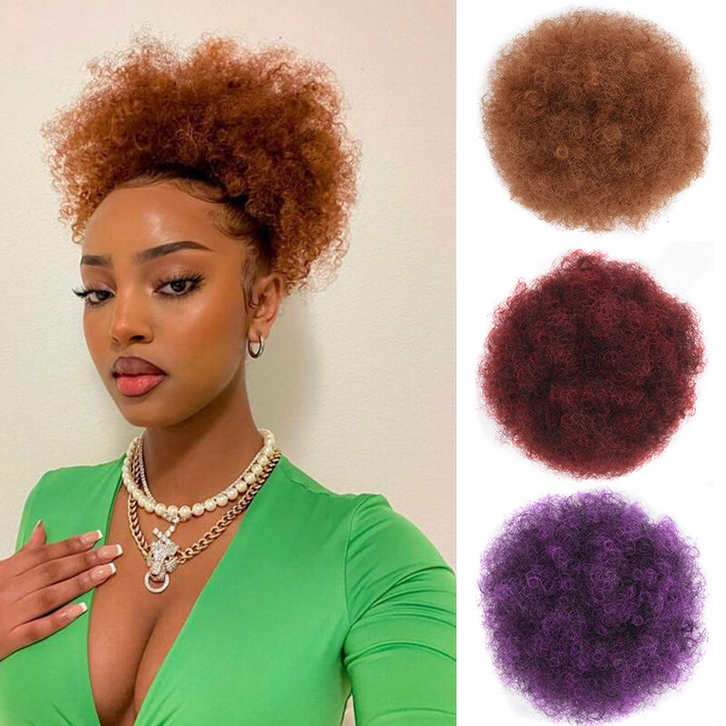 8 Cal Puff Afro przyrząd do koka z włosów krótkie Kinkys kręcone sznurki włosy w koński ogon przedłużenie naturalne syntetyczne bułka sztuczne włosy dla czarnych kobiet