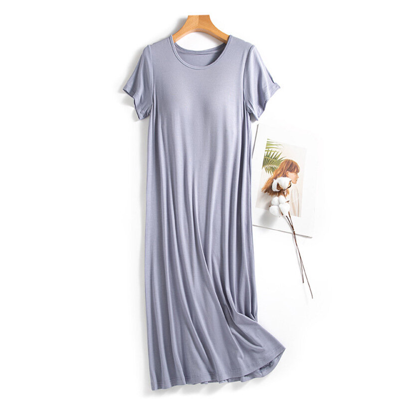Damska letnia modalna bielizna nocna z wkładki na persi jednolity kolor luźny krótki rękaw piżama do spania na co dzień wygodna domowa koszula nocna