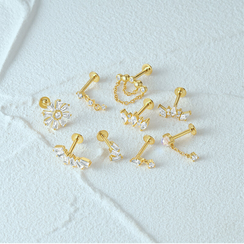 Женские серьги-гвоздики для пирсинга LENNIK, из стерлингового серебра 925 пробы, с цирконом, для перегородки, лозы уха, Козелка, завитка ушной раковины, губ, ювелирные изделия