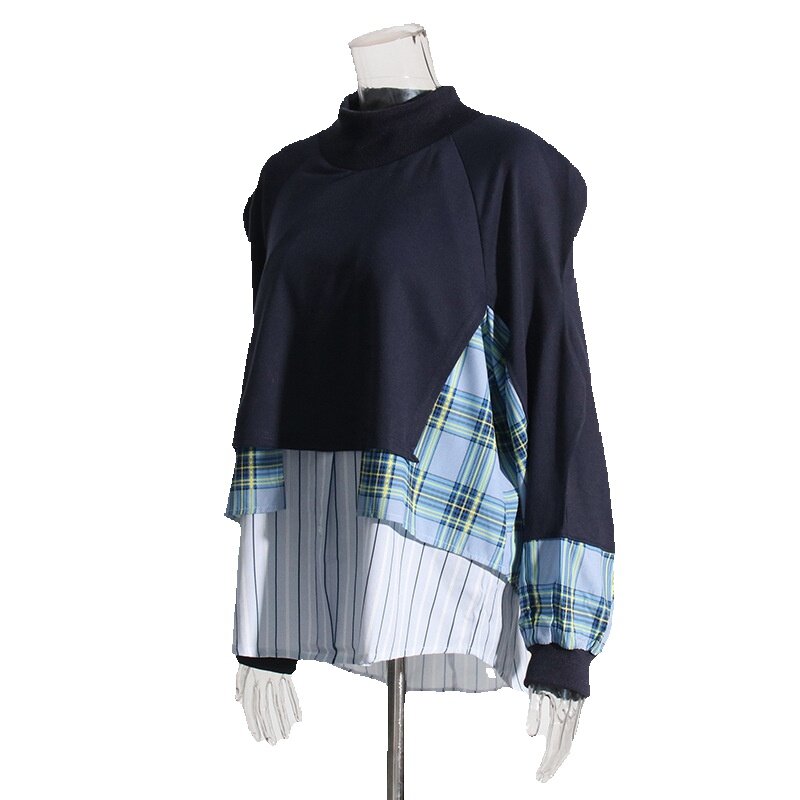Temperament wyczuwa Top 2024 jesień/zima nowa modna patchworkowa krata luźna sztuczna dwuczęściowa bluza z kapturem dla kobiet