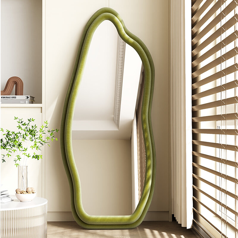 Decoração irregular de espelho kawaii para quarto, ornamento de parede luxuoso, corpo inteiro, chão, longo, fofo, luxo