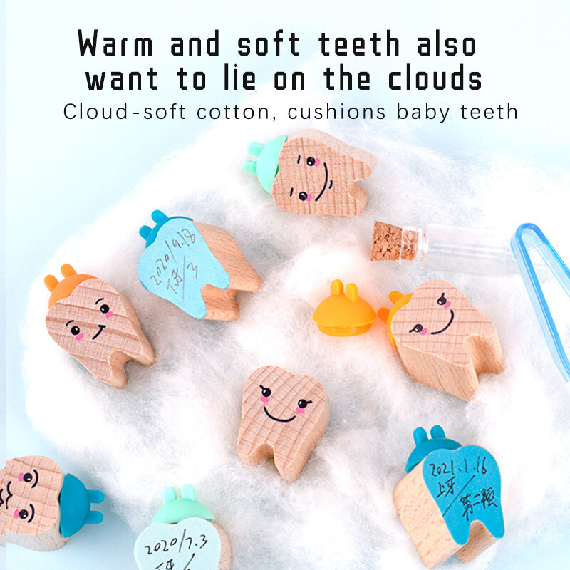 Baby Teeth Box Baby Boy Girl Tooth Change Mother Kids Health Commemorate Memories Time Clean Cartoon Wooden Deciduous Tooth Box