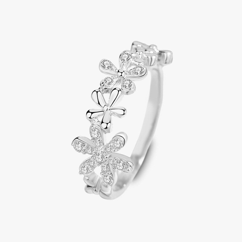 De Nieuwe Fresia Ring Voor Vrouwen S925 Sterling Zilveren Niche Eenvoudige Micro-Ingelegde Bloemenring Alle Handornamenten