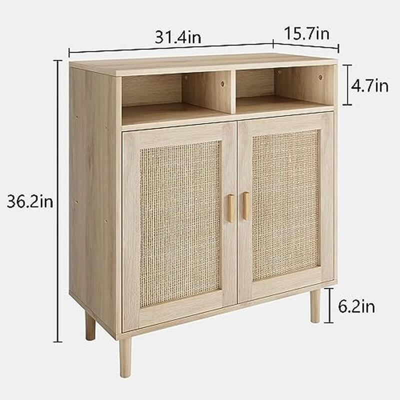 Modern Rattan Sideboard Buffet Cabinet 2 Doors/Shelf Accent Table Living Room Entry Hallway Storage