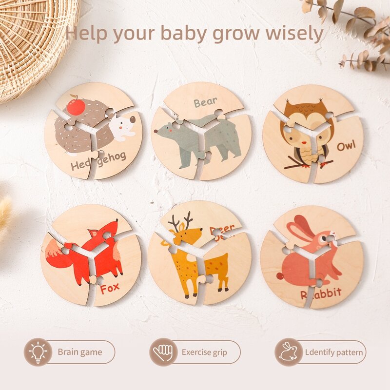 Laten We Baby Houten Puzzel Speelgoed Montessori Educatief Gemeenschappelijke Gevoel Speelgoed Dier Groenten Cognitieve Matching Game