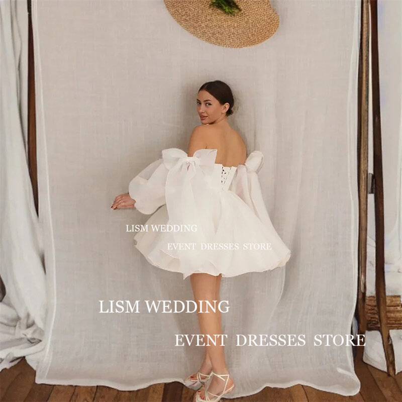 LISM Свадебные платья из органзы с открытыми плечами, со шнуровкой, трапециевидной формы, для официальной вечеринки, свадебная фотография, платье для невесты 2024
