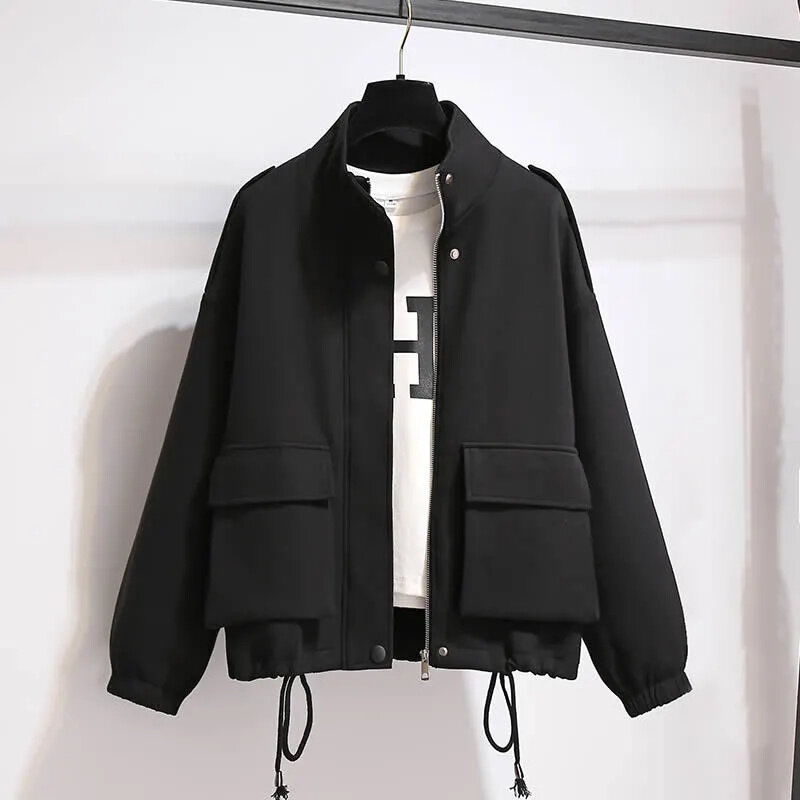 한국 여성 루즈핏 재킷, 단색 야구 재킷, 상의 코트, 긴팔, 다목적 아우터, 용수철 가을, 2024