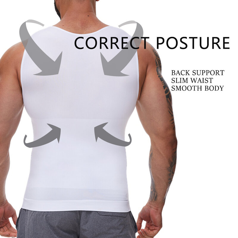 Compression Shirts Men Tummy Control Shapewear Compression Shirt Flat Belly Abdomen Slim Vest Waist Trainer Fitness Workout