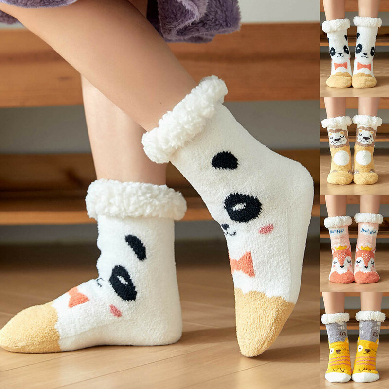 Kaus kaki motif untuk wanita, kaus kaki motif tebal anti-selip, kaus kaki karpet musim dingin, kaus kaki salju, kaus kaki modis musim dingin untuk wanita