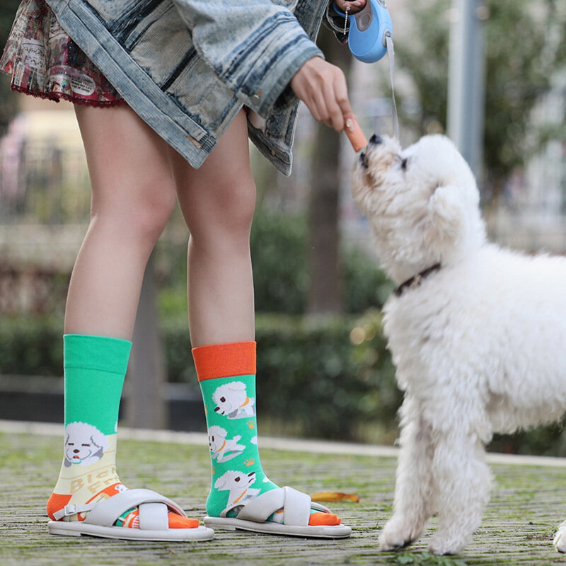1 пара мужчин-женщин носки оригинальные AB приливные носки средней высокой трубки разноцветные кошачьи хлопчатобумажные носки четыре сезона Unisex носки