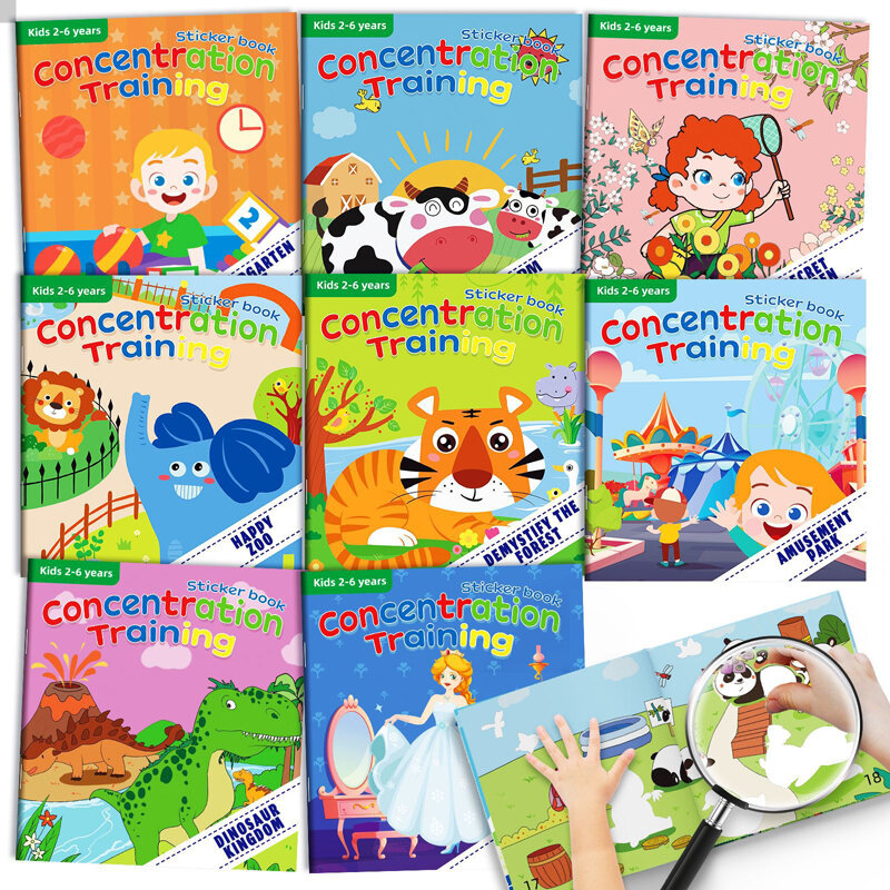 Libro de pegatinas reutilizable, libros de dibujos animados, cognición de animales, juguetes educativos Montessori para aprendizaje preescolar para niños de 3 a 6 años
