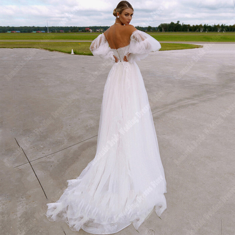 Женское свадебное платье-трапеция, Привлекательное платье из фатина с кружевной аппликацией и вырезом сердечком, свадебное платье принцессы, 2024