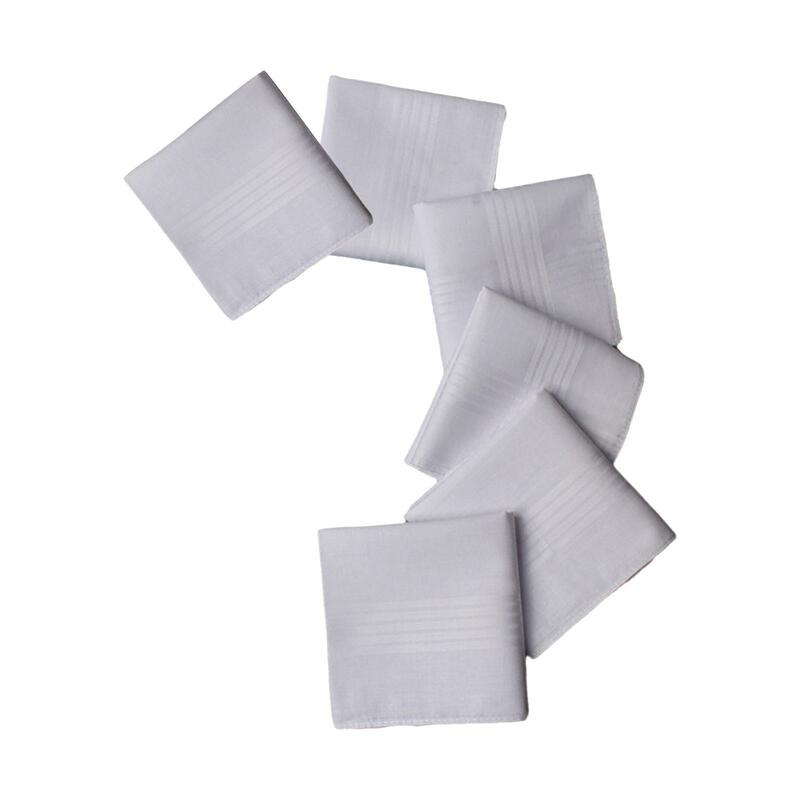6x Solid White Handkerchiefs Set Cotton Hankies Men's Handkerchiefs Crafts Pocket Square for Suit Prom Gentlemen Father