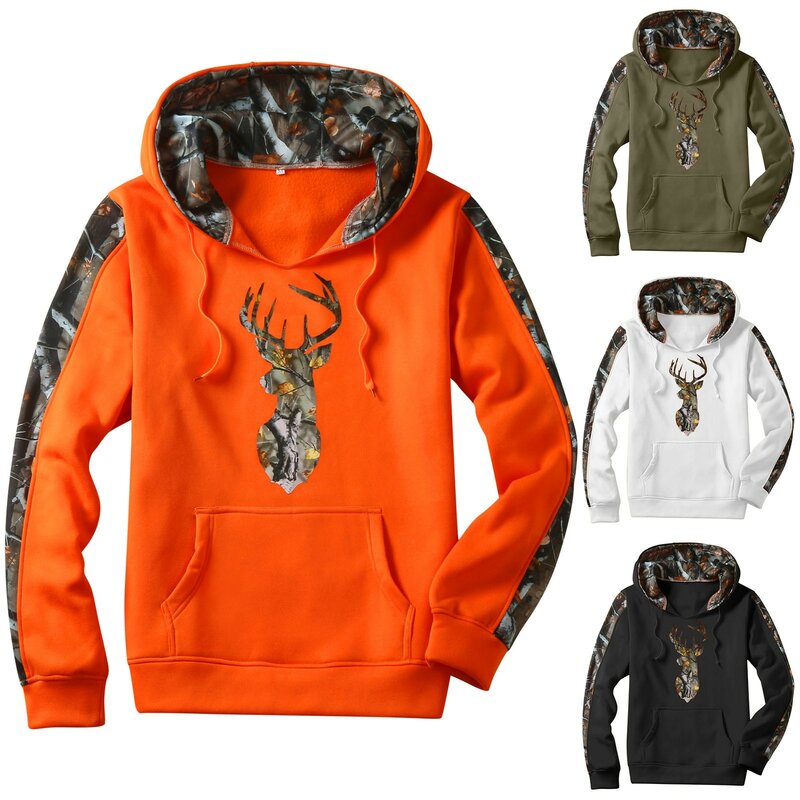 Men Spring And Autumn Casual Street Sports Tops Fashion Camouflage Patchwork Hoodies Drawstring Long Sleeve Pocket Hooded Blouse