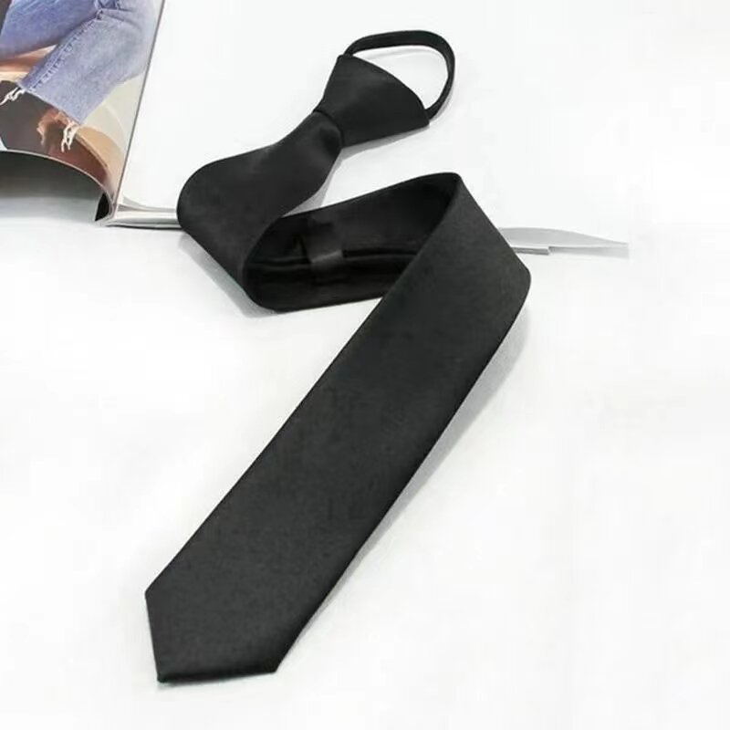 Black Simple Clip on Tie Security Tie Doorman Steward Matte Funeral Tie for Men Women Students
